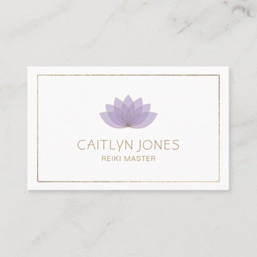 Paarse en gouden Lotus Logo Yoga | Reiki Visitekaartje (Voorkant)