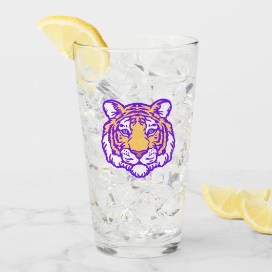 Paarse en gouden Louisiana Tiger Fan Art Pint Glas (Voorkant ijs)