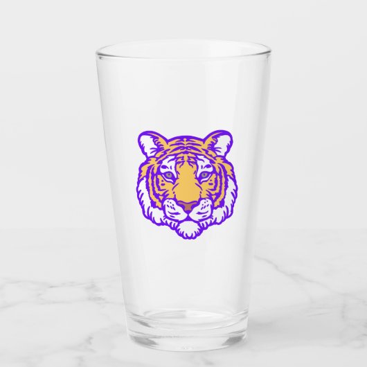 Paarse en gouden Louisiana Tiger Fan Art Pint Glas (Voorkant)
