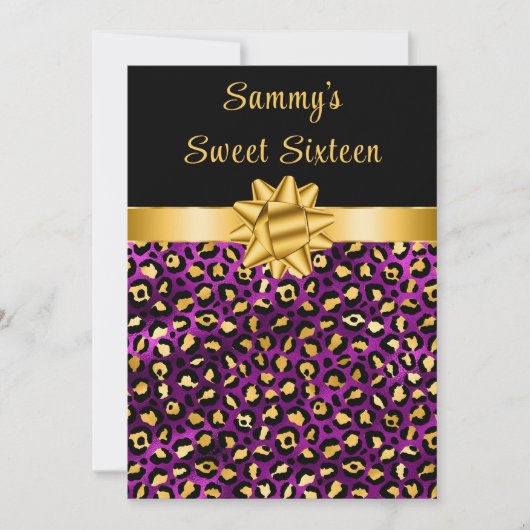 Paarse en gouden luipaard Print Sweet Sixteen Kaart (Voorkant)