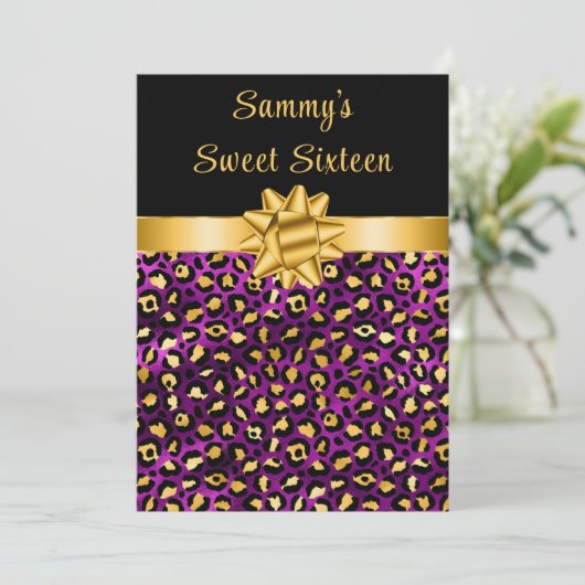 Paarse en gouden luipaard Print Sweet Sixteen Kaart (Staand voorkant)