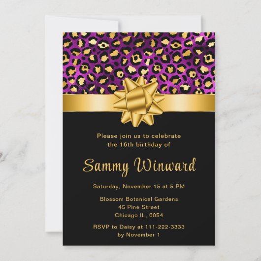 Paarse en gouden luipaard Print Sweet Sixteen Kaart (Achterkant)