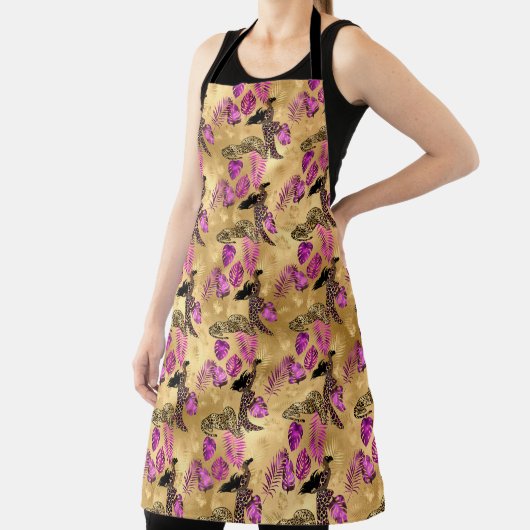 Paarse en gouden luipaard serie ontwerp 7 schort (Insitu)