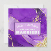 Paarse en gouden luxe marmeren Fancy bruiloft Save The Date (Voorkant)