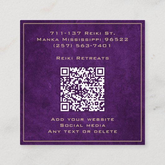 Paarse en gouden Mandala Reiki Healing Meditatie Vierkante Visitekaartje (Achterkant)