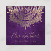 Paarse en gouden Mandala Reiki Healing Meditatie Vierkante Visitekaartje (Voorkant)