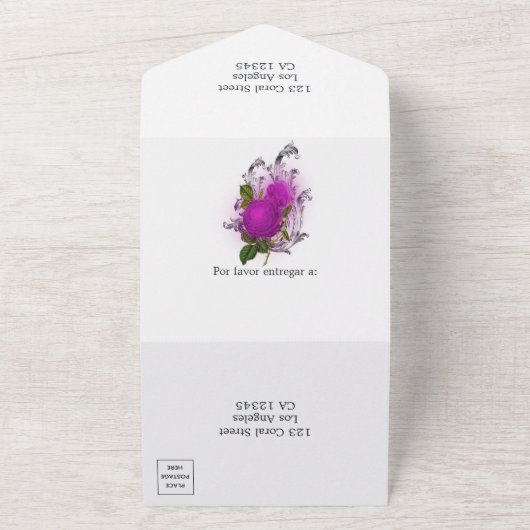 Paarse en gouden Mardi Gras-verjaardagsfeestje All In One Uitnodiging (Buitenkant)