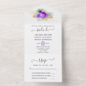 Paarse en gouden Mardi Gras-verjaardagsfeestje All In One Uitnodiging (Binnen)