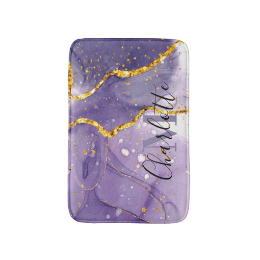 Paarse en gouden marmer badmat (Voorkant Verticaal)