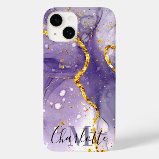 Paarse en gouden marmer Case-Mate iPhone case (Achterkant)
