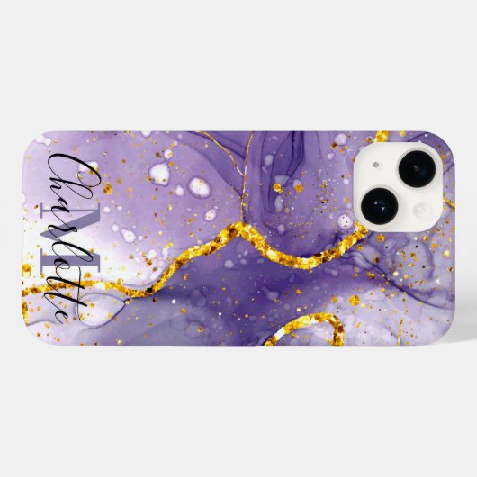 Paarse en gouden marmer Case-Mate iPhone case (Achterkant (horizontaal))