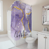 Paarse en gouden marmer douchegordijn (In situ)