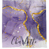 Paarse en gouden marmer douchegordijn (Voorkant)