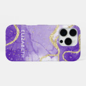 paarse en gouden marmer glitters gepersonaliseerd iPhone hoesje (Achterkant horizontaal)
