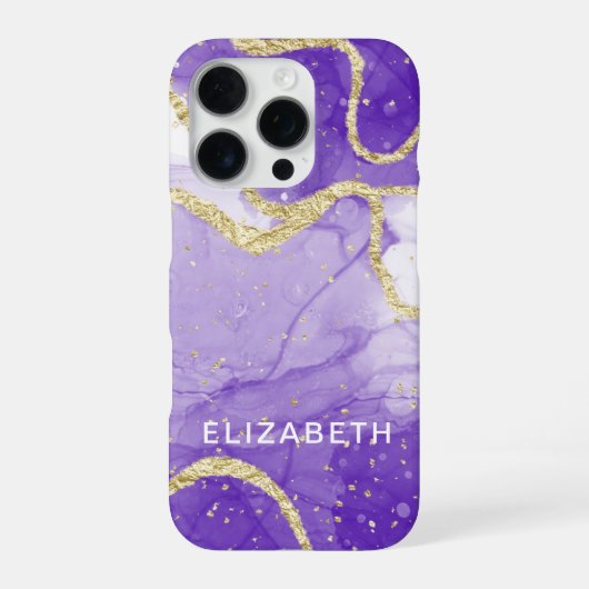 paarse en gouden marmer glitters gepersonaliseerd iPhone hoesje (Achterkant)