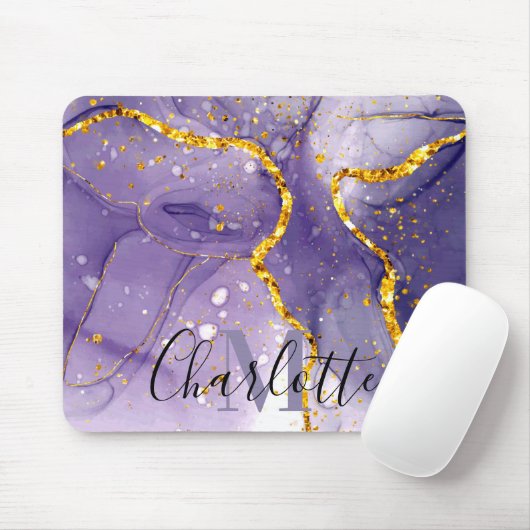 Paarse en gouden marmer muismat (Met muis)