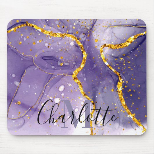 Paarse en gouden marmer muismat (Voorkant)
