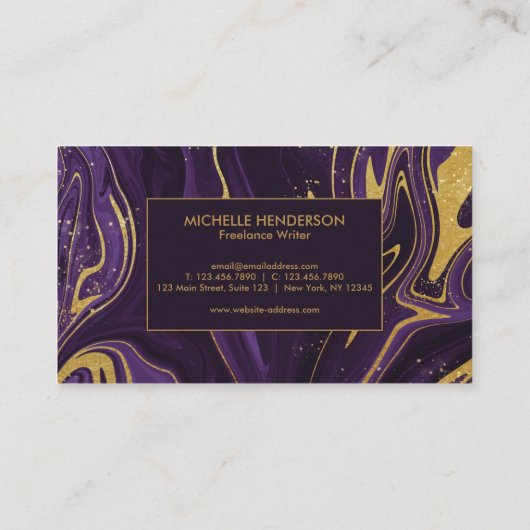Paarse en gouden marmer visitekaartje (Achterkant)
