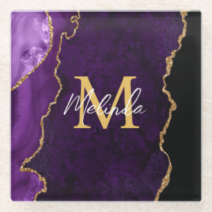 Paarse en gouden marmeren agaat glazen onderzetter