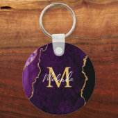 Paarse en gouden marmeren agaat sleutelhanger (Achterkant)