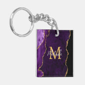 Paarse en gouden marmeren agaat sleutelhanger (Voorkant Links)