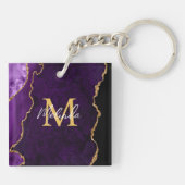 Paarse en gouden marmeren agaat sleutelhanger (Achterkant)