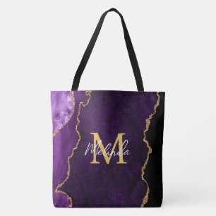 Paarse en gouden marmeren agaat tote bag
