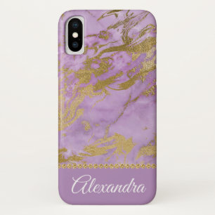 Paarse en Gouden Marmeren Elegante Girly iPhone X Hoesje