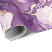 Paarse en gouden marmeren vloeibare stijl patroon cadeaupapier (Rol Hoek)