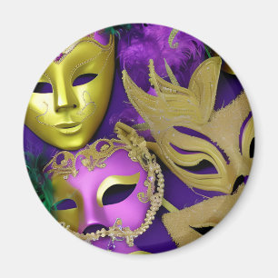 Paarse en gouden maskerade maskers Mardi Gras Magneet