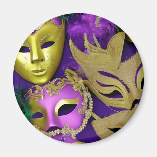 Paarse en gouden maskerade maskers Mardi Gras Magneet (Voorkant)