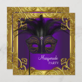 Paarse en gouden maskerade partij kaart (Voorkant / Achterkant)