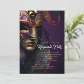 Paarse en gouden maskerade partij met levendige ma kaart (Staand voorkant)