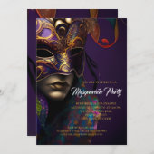 Paarse en gouden maskerade partij met levendige ma kaart (Voorkant / Achterkant)