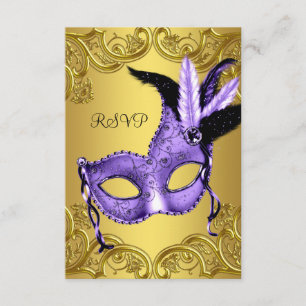 Paarse en gouden maskerade partij RSVP Kaartje