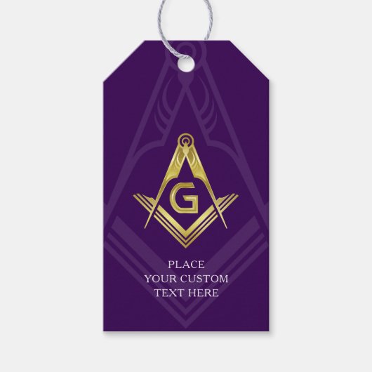 Paarse en gouden Masonic Gift Labels | Freemason Cadeaulabel (Voorkant)