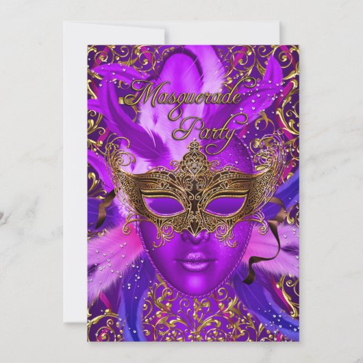 Paarse en gouden Masquerade party voor de veters Kaart (Voorkant)