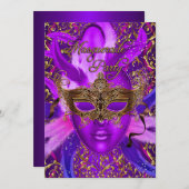Paarse en gouden Masquerade party voor de veters Kaart (Voorkant / Achterkant)