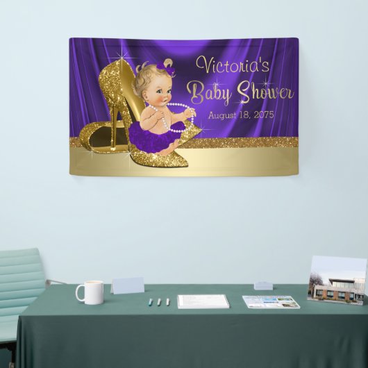 Paarse en gouden meisje Baby shower Spandoek (Beurs)