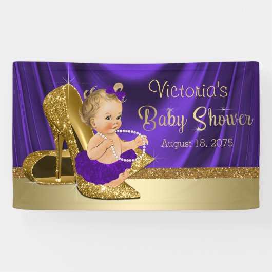 Paarse en gouden meisje Baby shower Spandoek (Horizontaal)