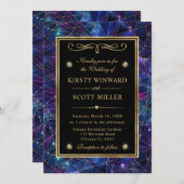 Paarse en gouden Midnight Crystal Galaxy bruiloft Kaart (Voorkant / Achterkant)