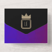 Paarse en gouden monogram bruiloft all in one uitnodiging (Achterkant)