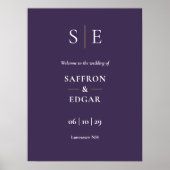 Paarse en gouden Monogram Bruiloft Welkomstbord Poster (Voorkant)