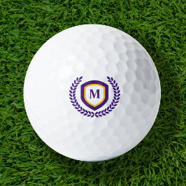 Paarse en gouden Monogram Logo Crest Golfballen