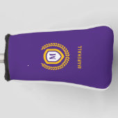 Paarse en gouden Monogram Logo Crest Golfheadcover (Voorkant)