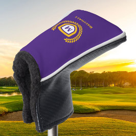 Paarse en gouden Monogram Logo Crest Golfheadcover