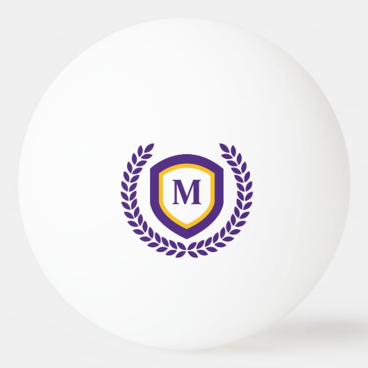 Paarse en gouden Monogram Logo Crest Pingpongbal (Voorkant)