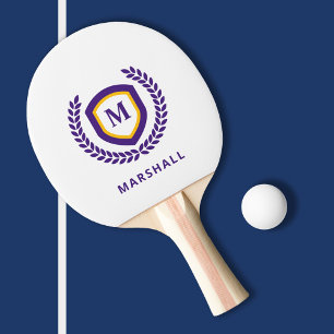 Paarse en gouden Monogram Logo Crest Tafeltennisbatje