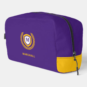 Paarse en gouden Monogram Logo Crest Toilettasje