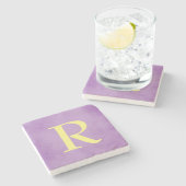 Paarse en gouden monogram stenen onderzetter (Zijkant)